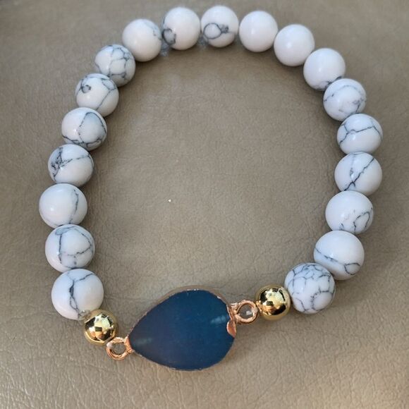 Sparkly Night Sky Bracelet, Sapphire Blue Stone, Faux Druzy Quartz Drusy Gift - Picture 9 of 11